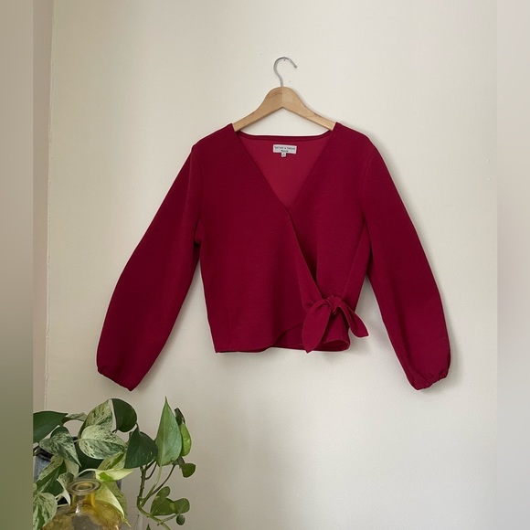 Red Madewell side tie long sleeve top - Picture 2 of 4